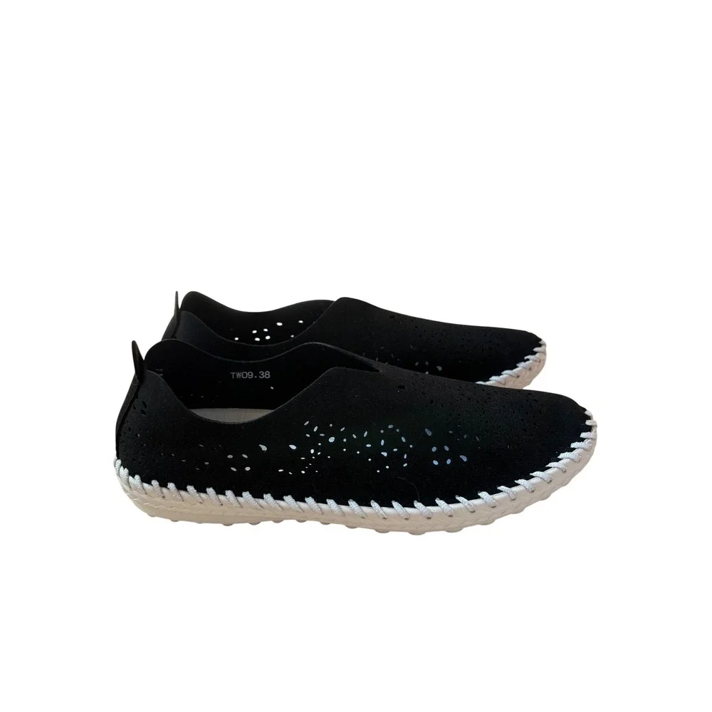 NEW‎ Bernie Mev TW09 Black Laser Cut Perforated Slip On Loafers Shoes Womens 38